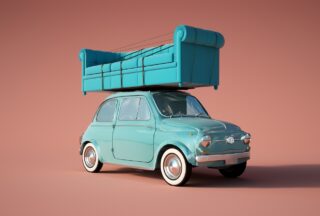 Car with sofa on roof