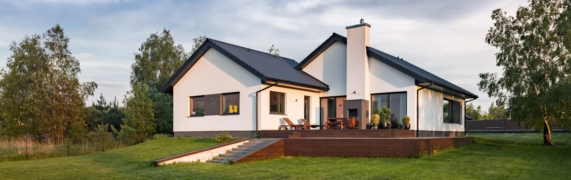 Modern white bungalow exterior